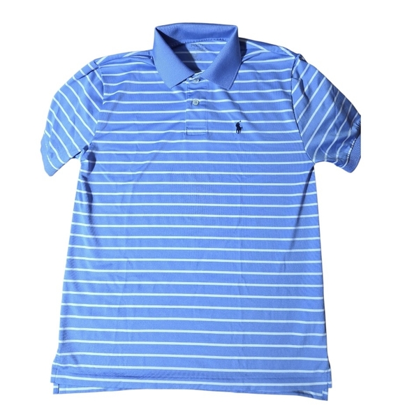 Polo Ralph Lauren Performance Blue and White Striped Polo Shirt Size L (14-16) - Picture 1 of 9